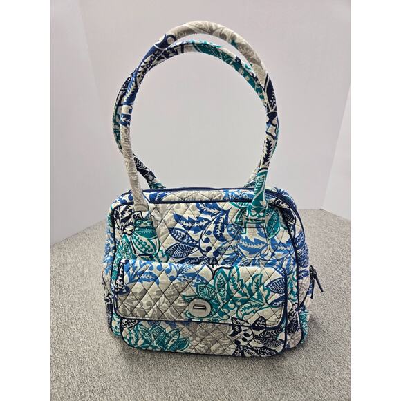 Vera Bradley Quilted Handbag Purse Blue Green Floral Print Shoulder Tote - Picture 1 of 10